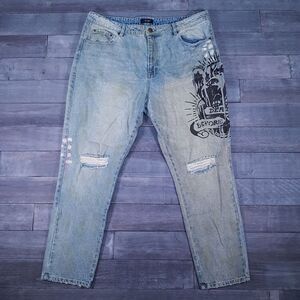 ED HARDY Death Before Dishonor Logo Distressed Denim Jeans Y2K‎ Mens Size 40x31